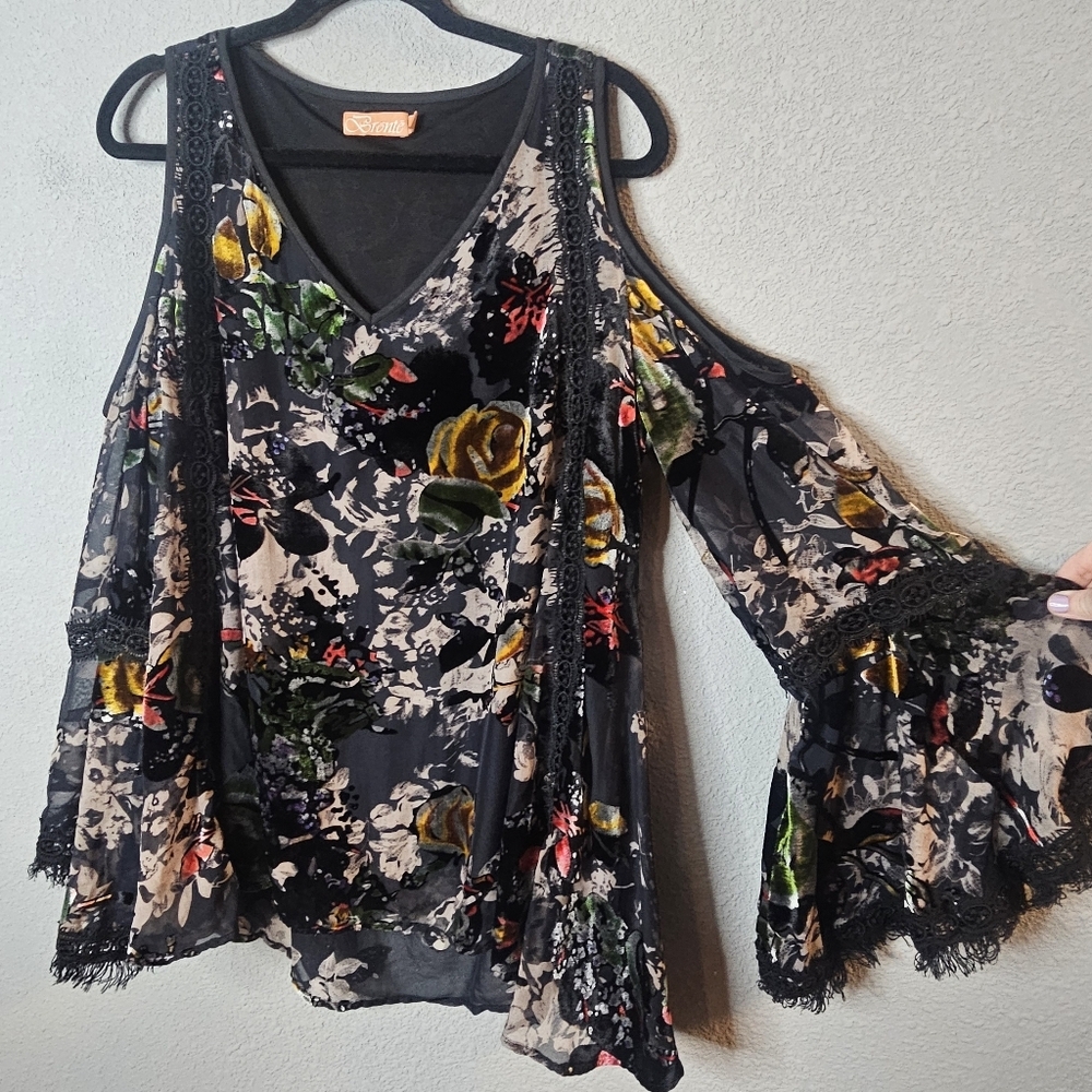 Renfair Bronte Womens Top Dark‎ Fairy Romantic Whimsygoth Velvet Burnout XL